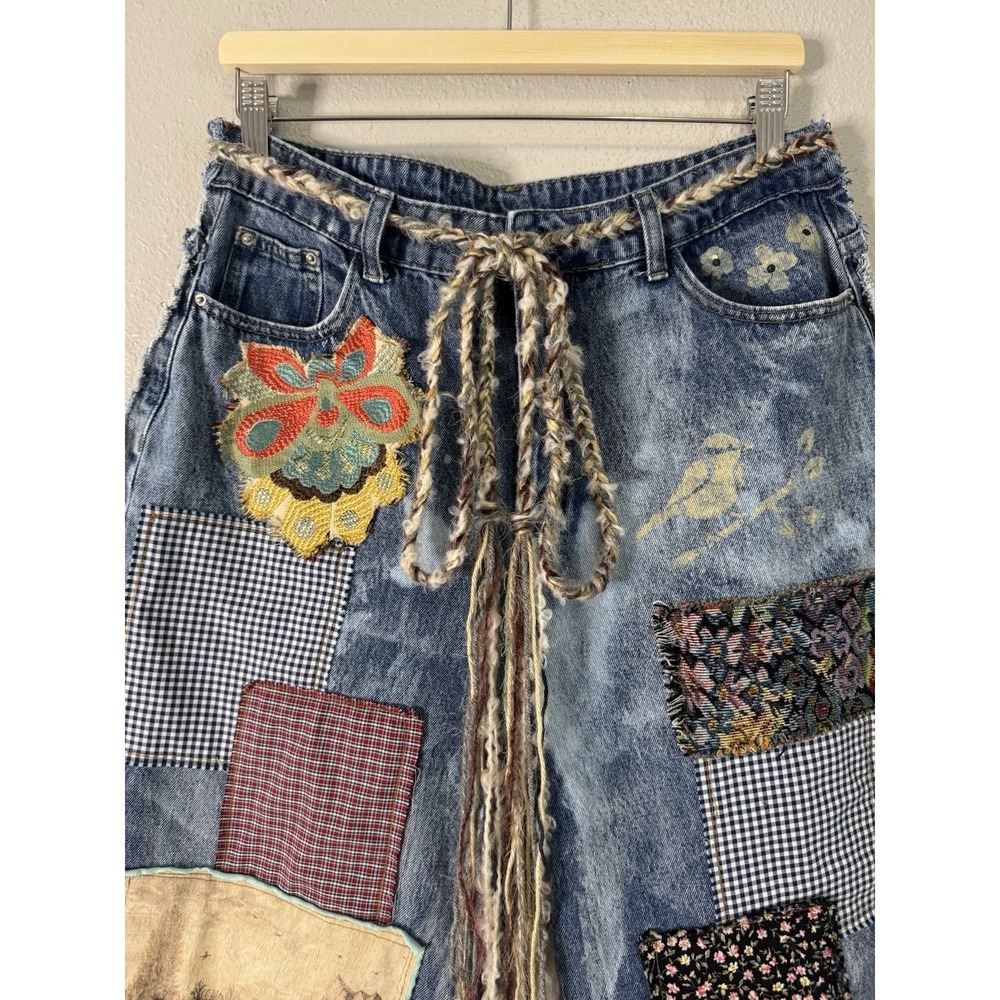OOAK Reworked Patchwork Denim Jeans Whimsigoth Lagenlook Boho Distressed Sz 29 - Picture 8 of 10